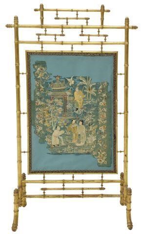 Appraisal: Victorian giltwood faux bamboo firescreen th c with a Chinese