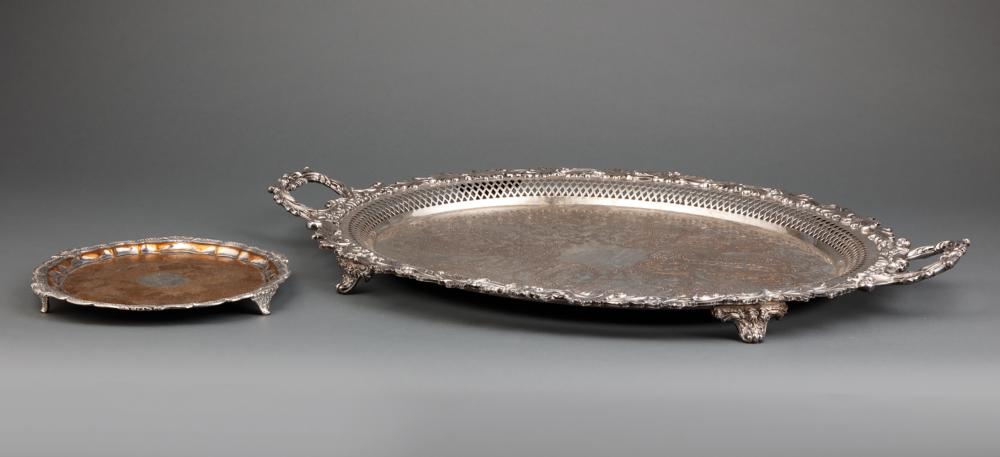 Appraisal: Vintage Silverplate Footed Tea Tray foliate scroll and reticulated border