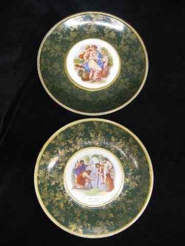 Appraisal: Pair of Victorian Porcelain Cabinet Plates garden scenes green gold