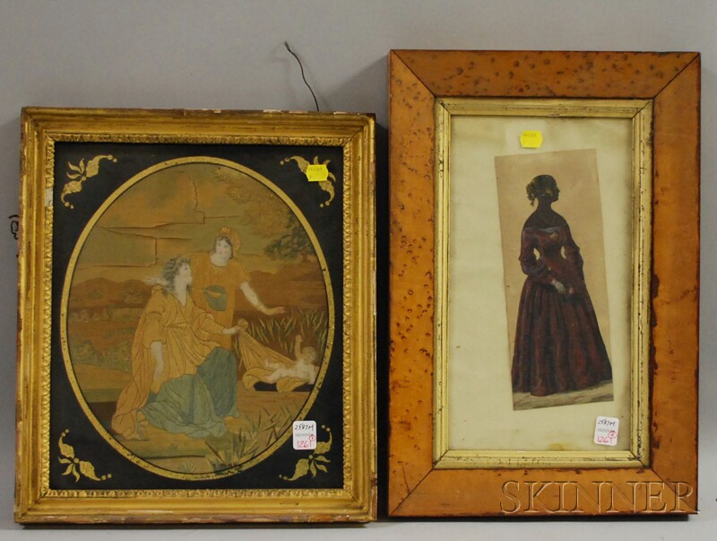 Appraisal: Two Framed th Century Items a bird's-eye maple veneer framed