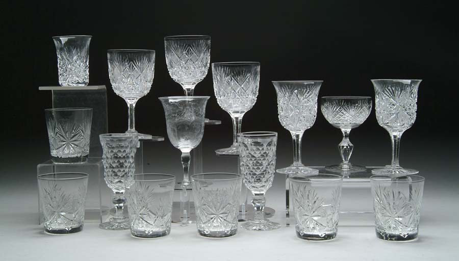 Appraisal: SIXTEEN CUT GLASS ITEMS Lot consists of three water goblets