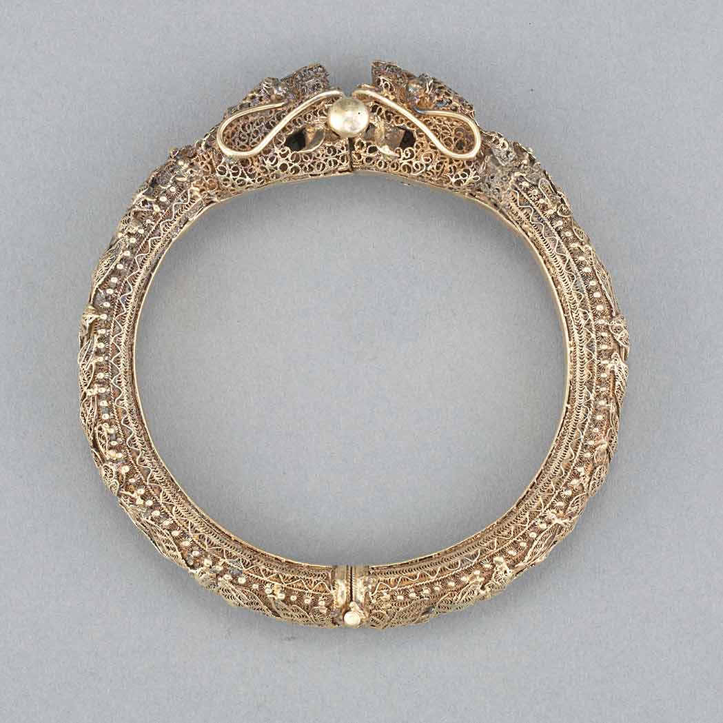 Appraisal: Chinese Gilt Silver Filigree Bracelet th th Century The openwork