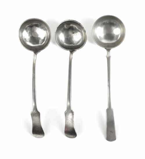 Appraisal: Three Philadelphia pewter ladles early mid th c bearing the