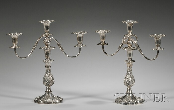 Appraisal: Pair of Sheffield Silver-plated Convertible Candelabra overall ht in