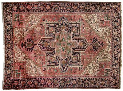 Appraisal: Modern Heriz rug large geometric central medallion on salmon field