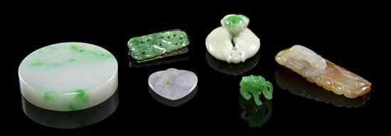 Appraisal: A Group of Six Jadeite Articles comprising a disc a