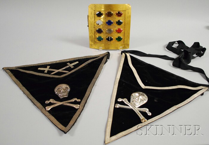 Appraisal: Two Fraternal Black Velvet Aprons Mounted with Silver-plated Figural Emblems