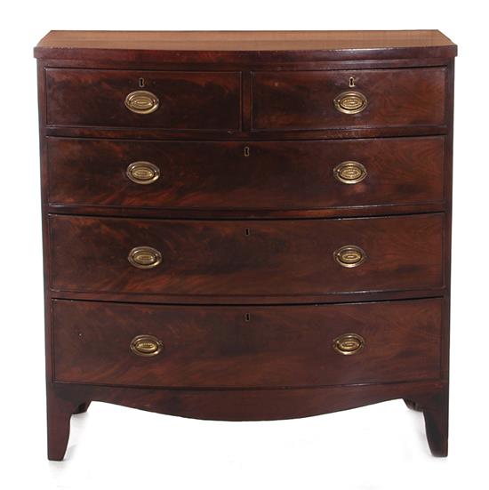 Appraisal: English mahogany bowfront chest of drawers th century configuration of