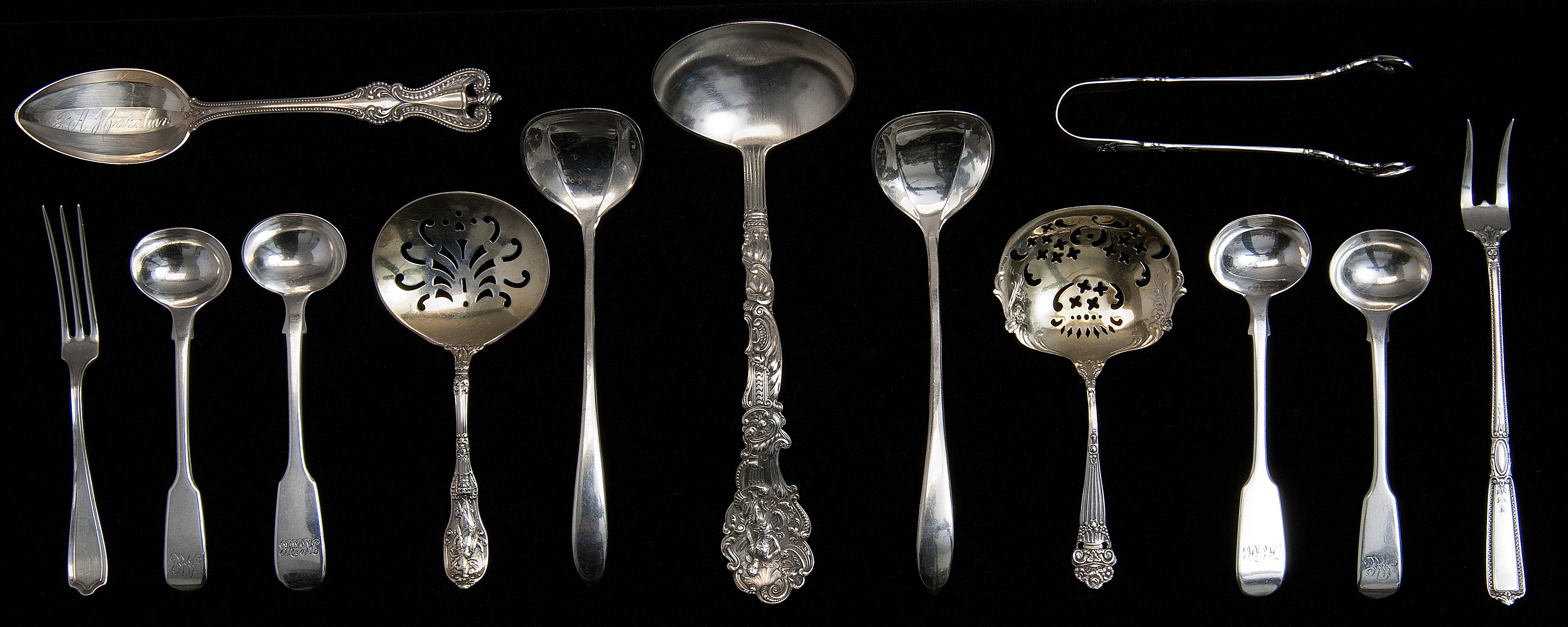 Appraisal: THIRTEEN PIECES OF STERLING SILVER FLATWARE - Two George IV