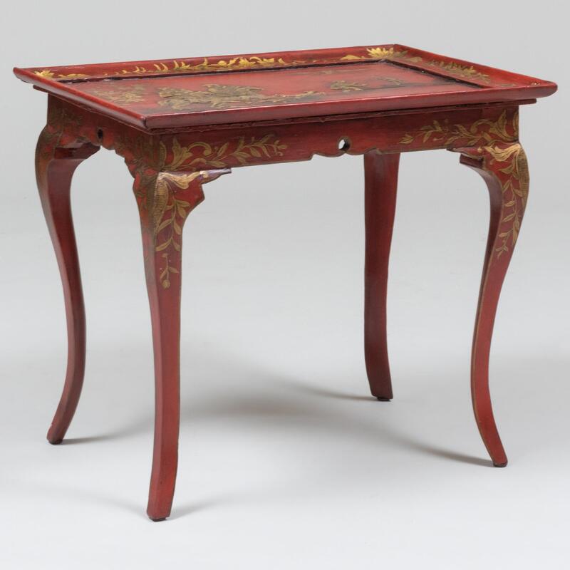 Appraisal: Louis XV Style Chinoiserie Red Painted and Parcel-Gilt Side Table