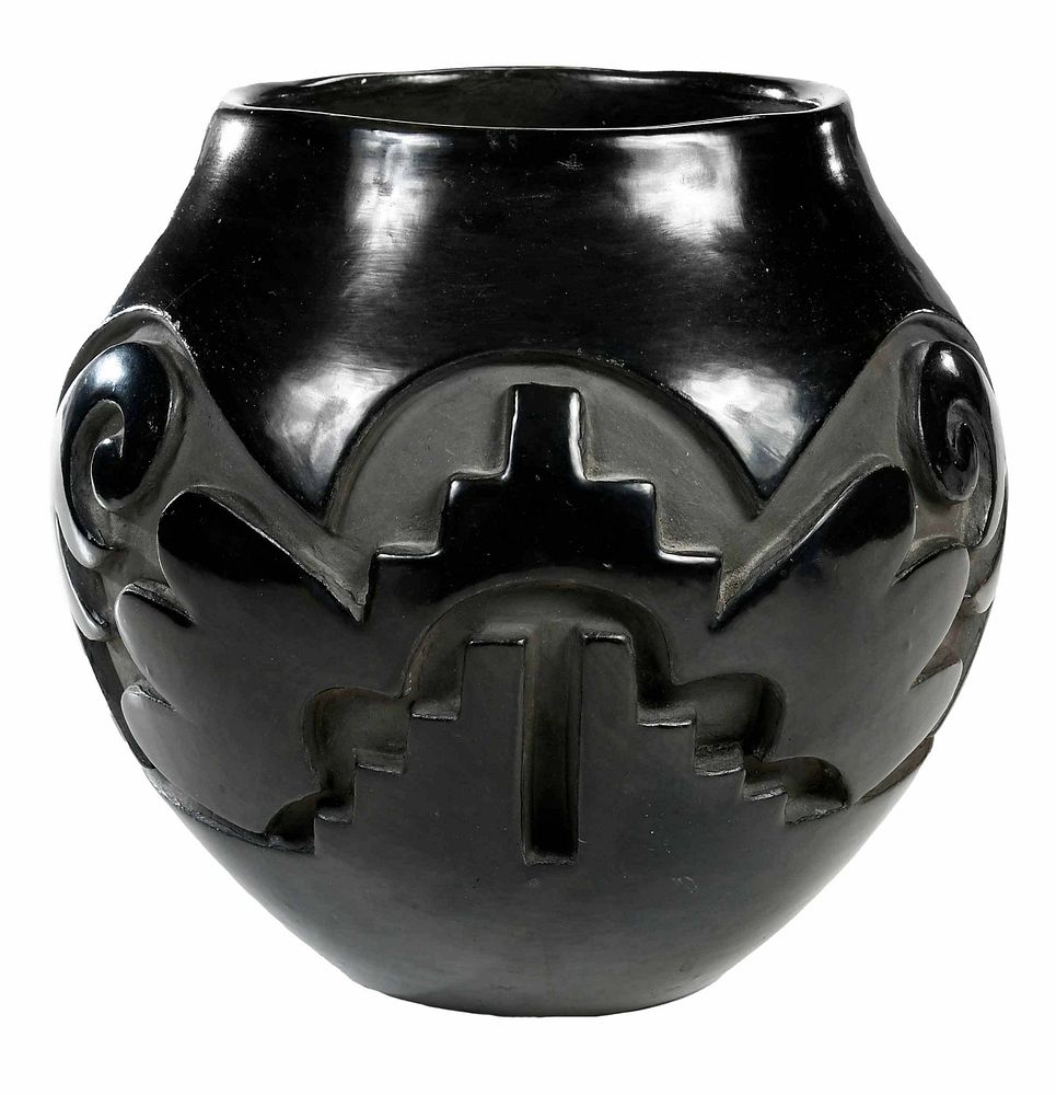 Appraisal: Santa Clara Carved Blackware Olla th century unsigned with deeply