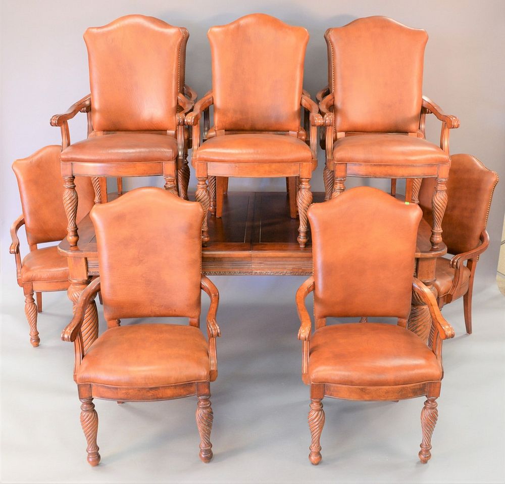 Appraisal: Hickory eleven piece dining set to include ten leather armchairs