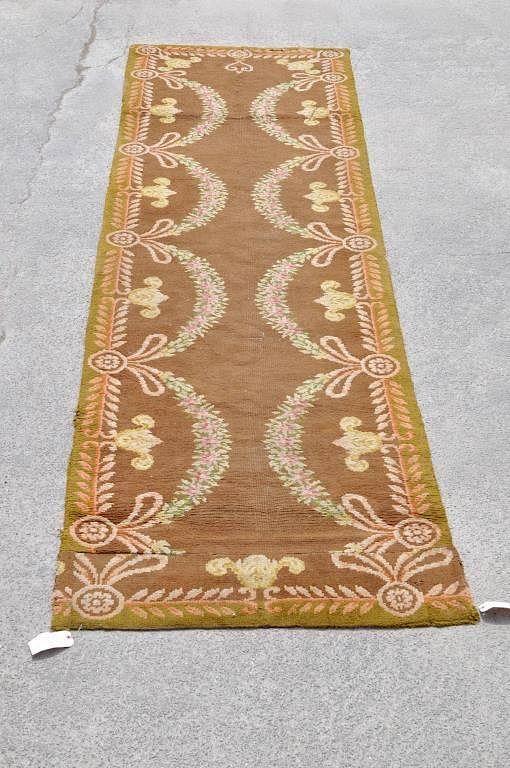 Appraisal: European Savonerie Floral Woven Runner European Savonerie floral woven runner