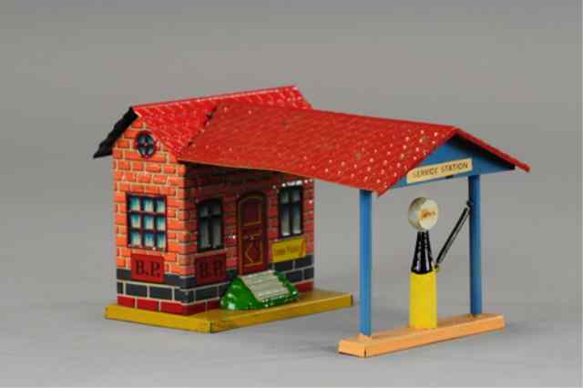 Appraisal: B P PENNY TOY GAS STATION Germany lithographed tin well