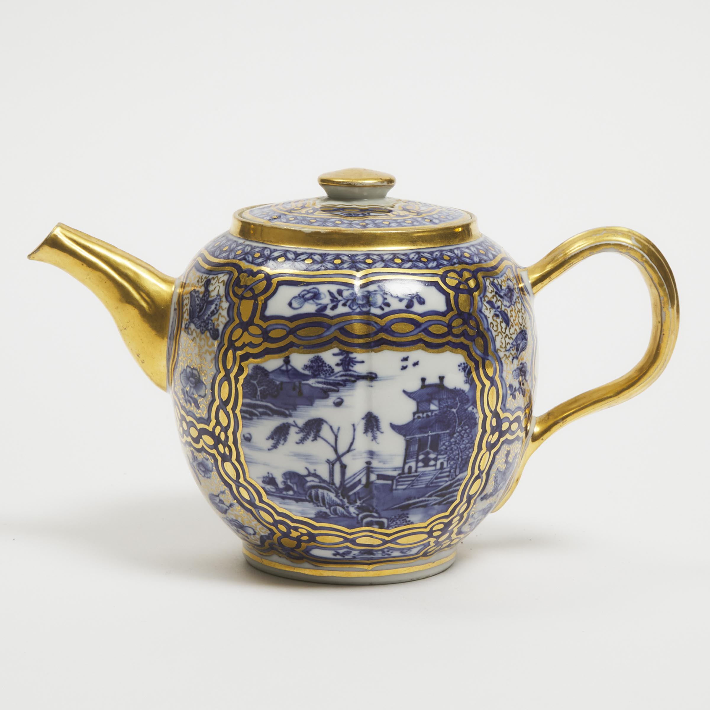 Appraisal: A Chinese Export Gilt-Decorated Blue and White 'Landscape' Teapot Qianlong