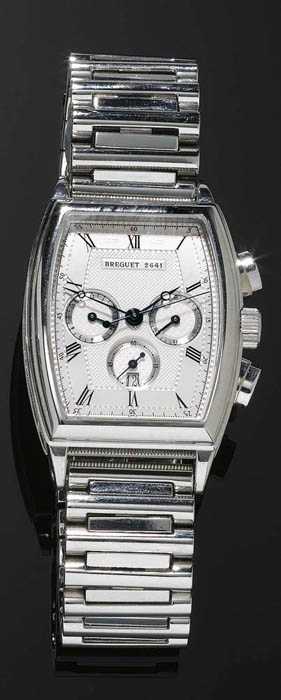 Appraisal: PLATINUM GENTLEMAN'S WRISTWATCH CHRONOGRAPH BREGUET H RITAGE Platinum Tonneau-shaped slightly