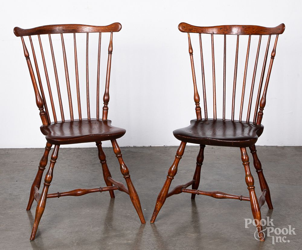 Appraisal: Pair of fanback Windsor chairs ca Pair of fanback Windsor