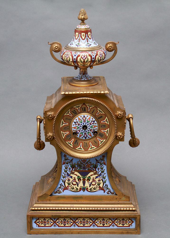 Appraisal: French Champleve Enamel Gilt Bronze Mantel Clock French champleve enamel