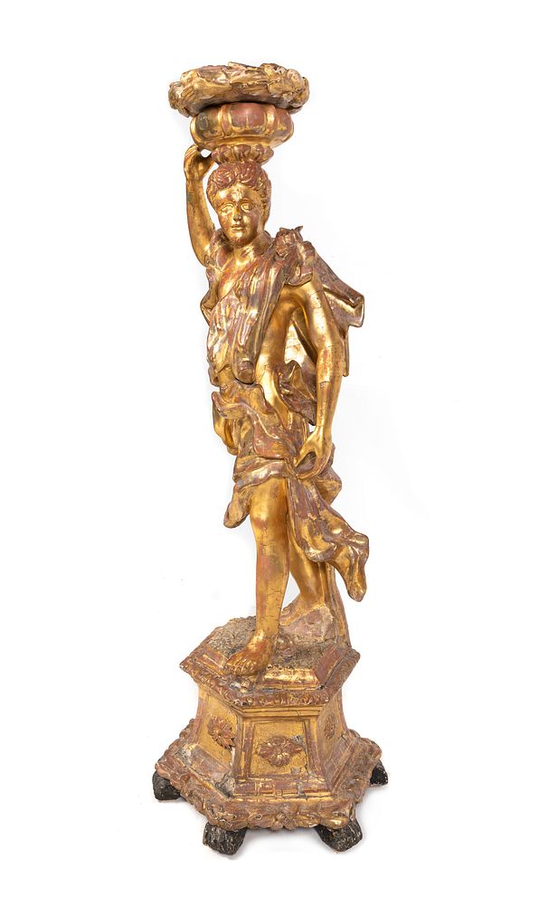 Appraisal: An Italian Giltwood Figural Torchere An Italian Giltwood Figural Torchere