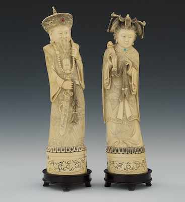 Appraisal: Large Pair of Chinese Carved Royalty Standing couple with elaborate