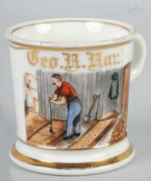 Appraisal: Carpenter Using Circular Saw Shaving Mug Description Stamped T V