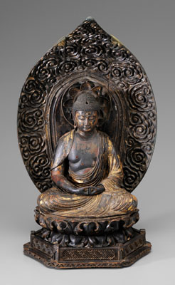 Appraisal: Gilt Wood Amida Buddha Japanese th century lacquered three-part construction