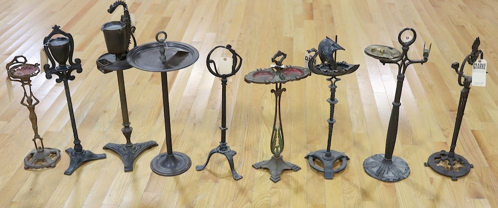 Appraisal: Assorted Cast Iron Metal Standing Ashtrays From the estate of