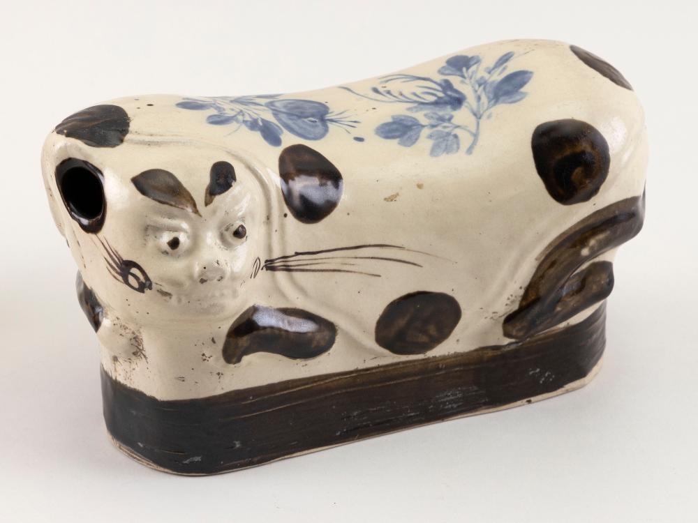 Appraisal: CHINESE CIZHOU POTTERY CAT-FORM PILLOW LATE MING DYNASTY HEIGHT LENGTH