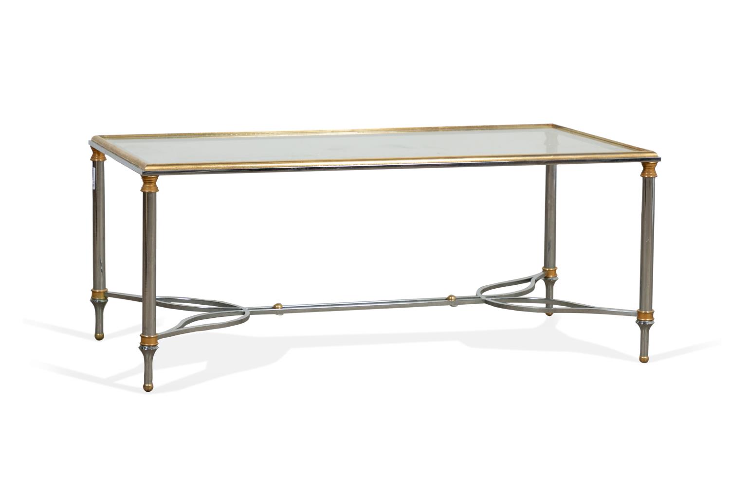 Appraisal: MAISON JANSEN STYLE CHROME BRASS COCKTAIL TABLE Maison Jansen style