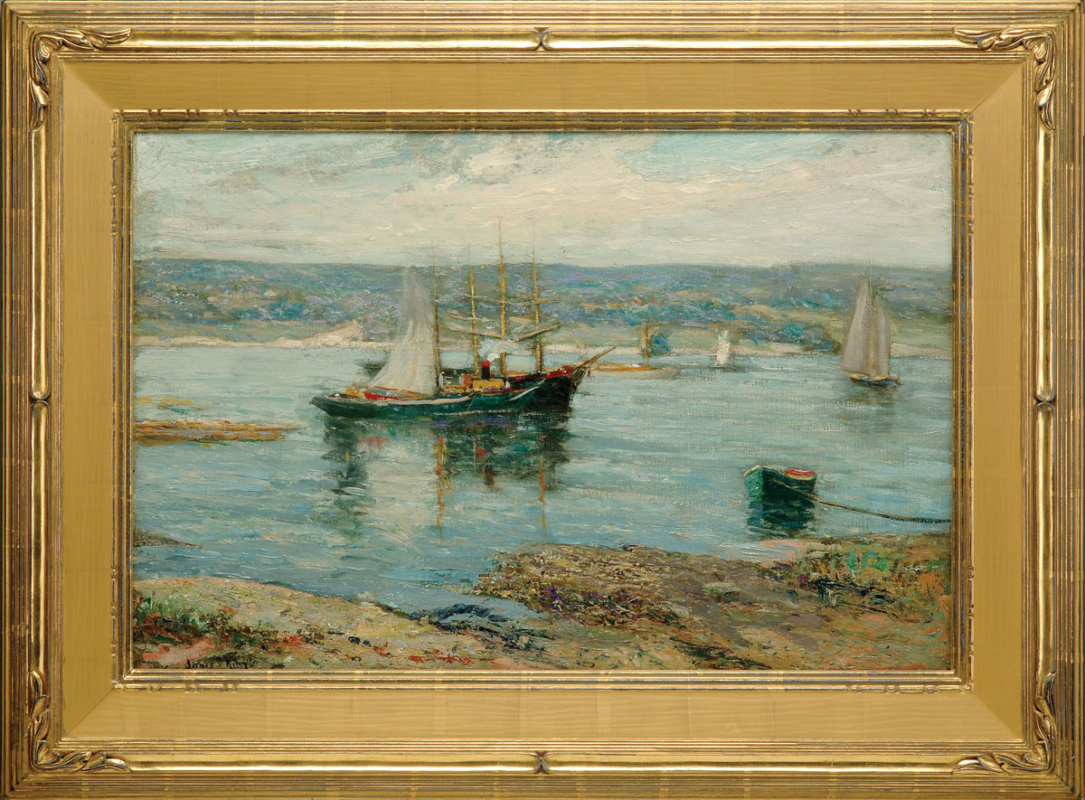 Appraisal: JAMES S KING AMERICAN - IMPRESSIONIST HARBOR SCENE WITH BOATS