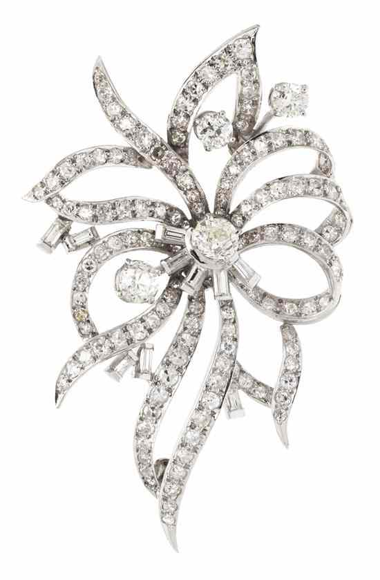 Appraisal: An Karat White Gold and Diamond Brooch Circa in a