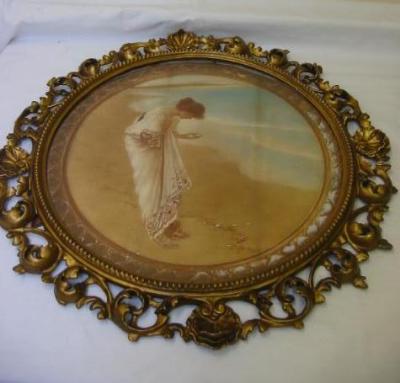 Appraisal: A FLORENTINE GILT WOOD FRAME of circular form the beaded