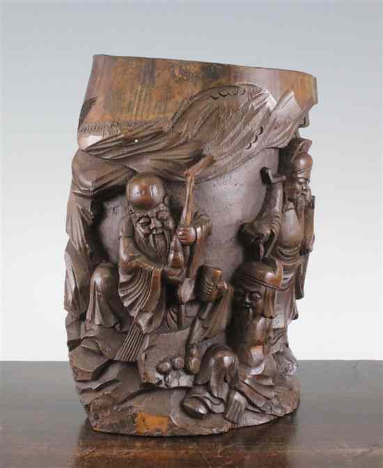 Appraisal: A Chinese bamboo brush pot th century carved in relief