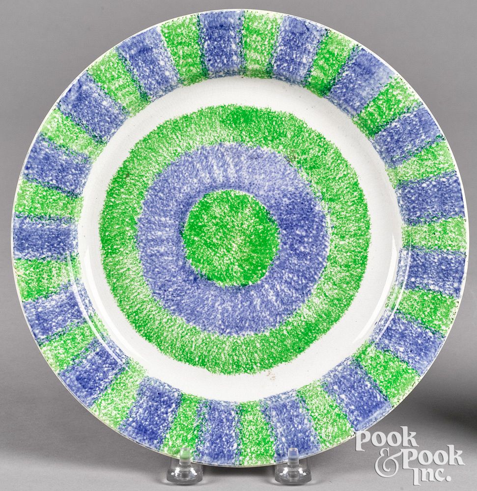 Appraisal: Green and blue rainbow spatter bullseye plate Green and blue