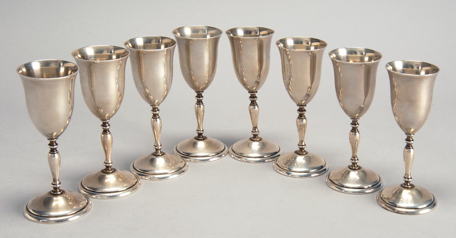 Appraisal: TWELVE STERLING SILVER CORDIALS BY RANDAHL OF CHICAGO With turned