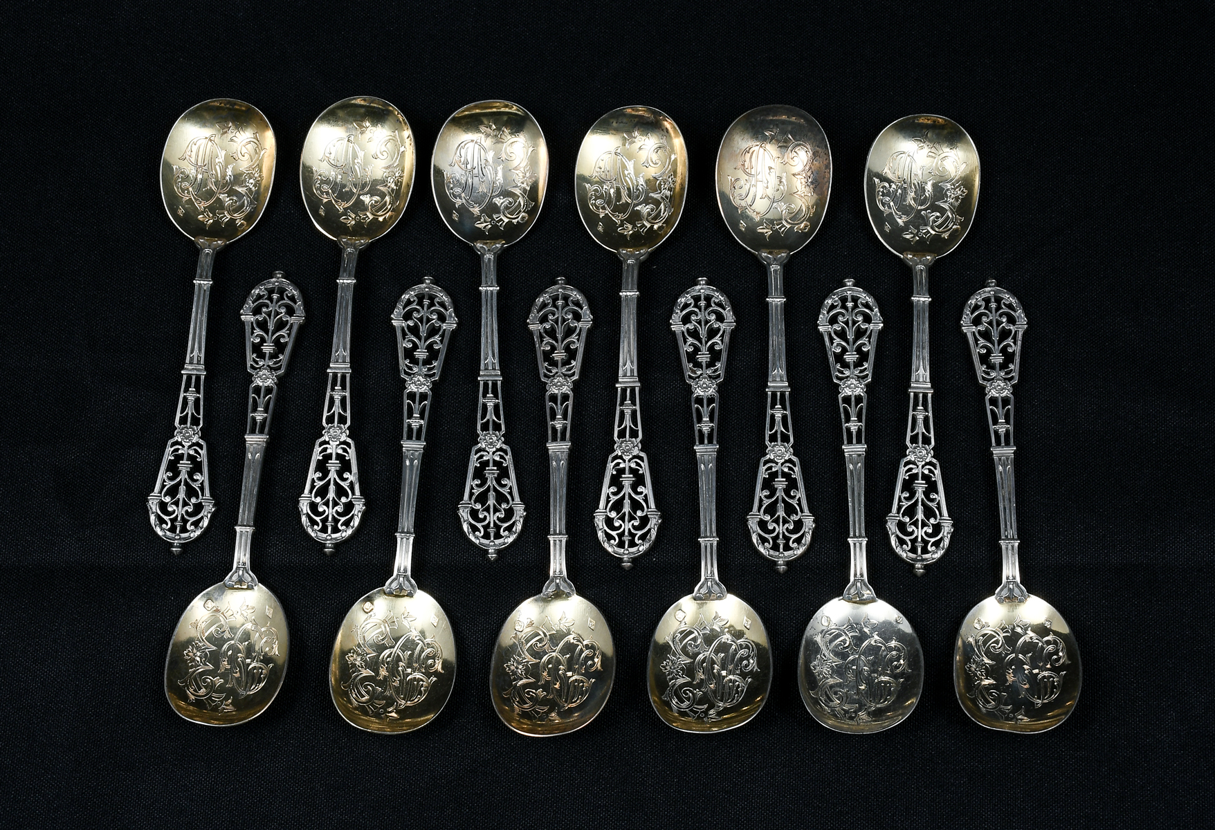 Appraisal: PC PIERCED FRENCH STERLING SPOONS Approx Troy ounces Comprising -