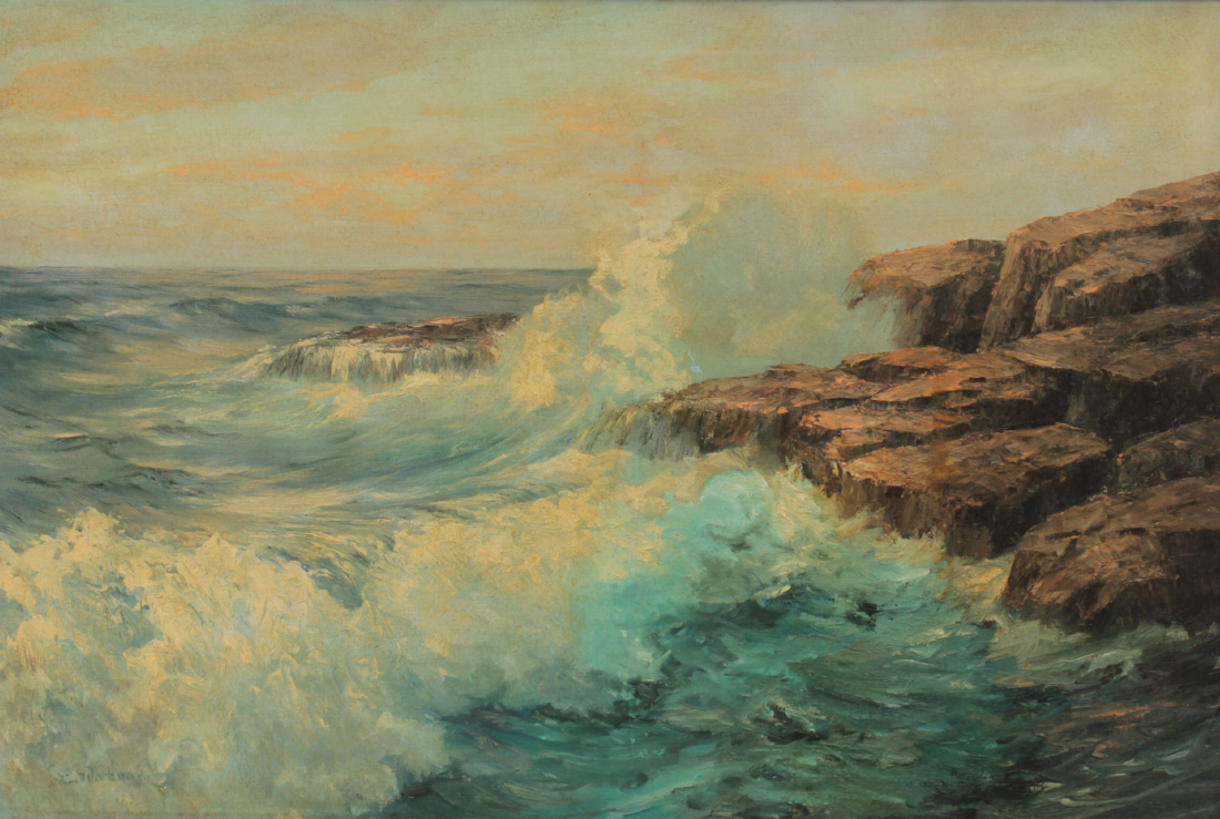 Appraisal: E WATSON SURF CRASHING ON THE ROCKY SHORELINE PAINTING Oil