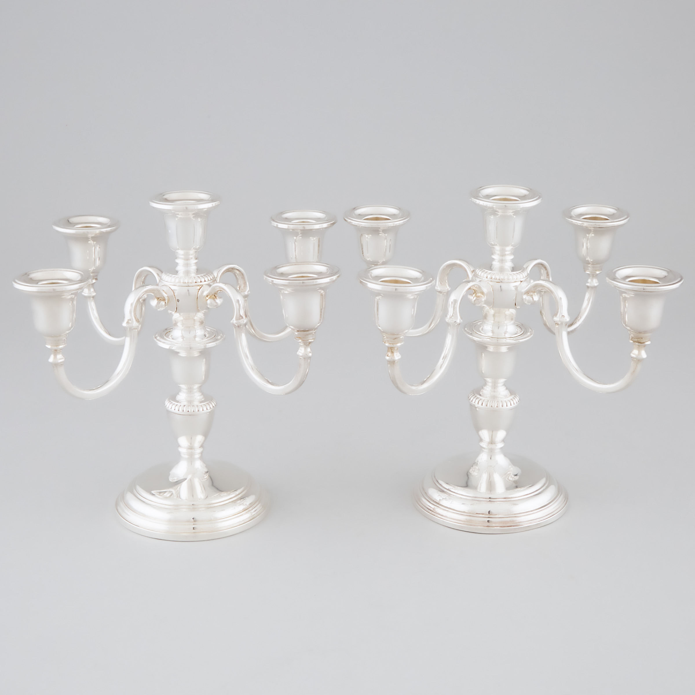 Appraisal: Pair of Birks Silver Five-Light Candelabra Henry Birks Sons Montreal