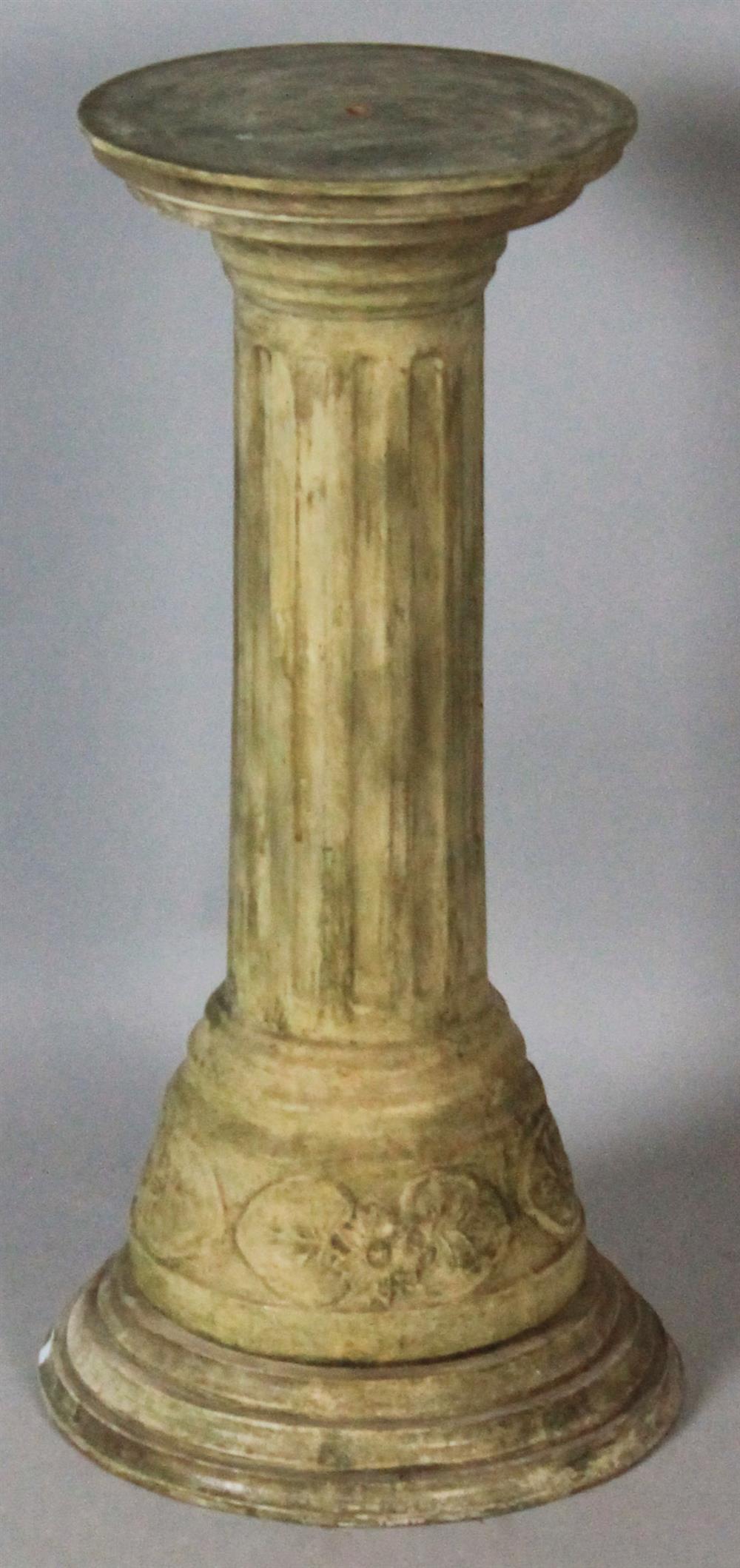 Appraisal: COMPOSITE FLUTED COLUMN PEDESTAL WITH WOODEN TOP having a round