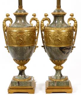 Appraisal: FRENCH EMPIRE CARVED MARBLE AND BRONZE TABLE LAMPS FRENCH EMPIRE