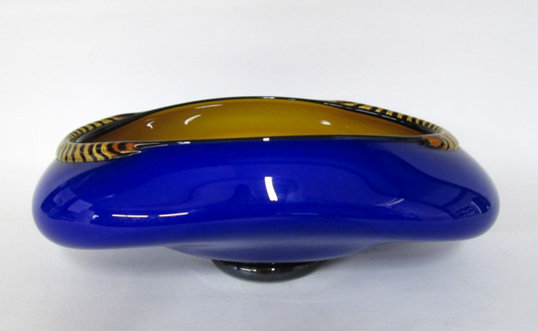 Appraisal: DAVID GARCIA ART GLASS FOOTED BOWL oblong form having cased