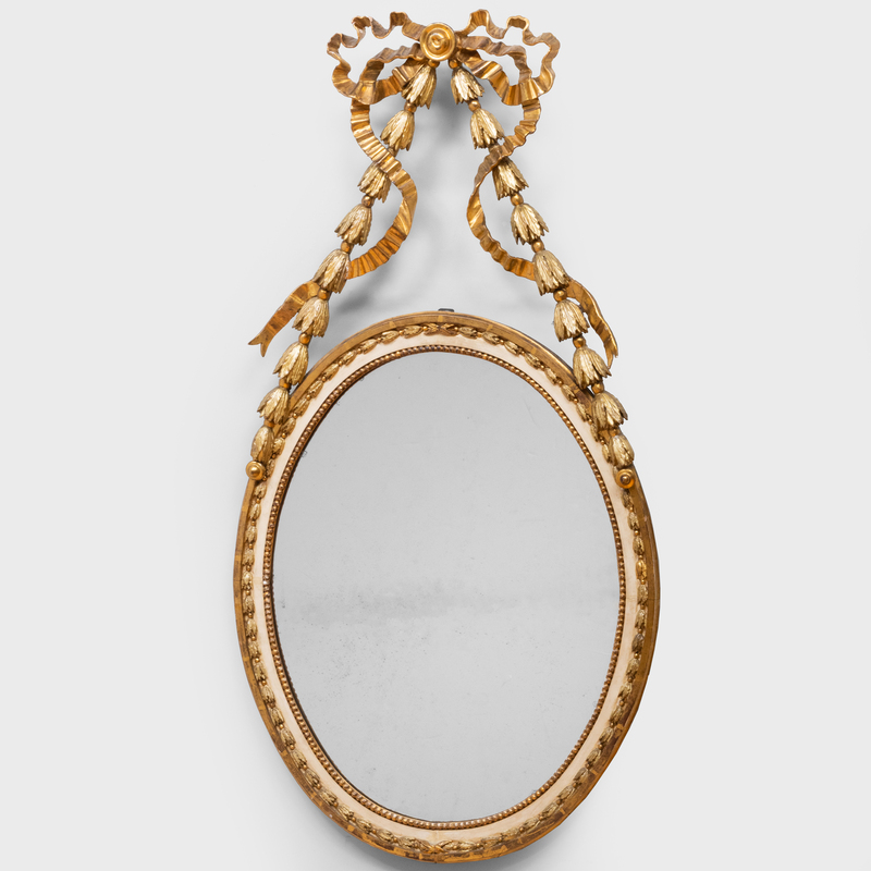 Appraisal: RARE SWEDISH NEOCLASSICAL PAINTED AND PARCEL-GILT OVAL MIRROR ft in