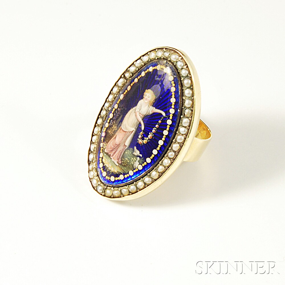 Appraisal: kt Gold and Enamel Portrait Ring size dwt Estimate -