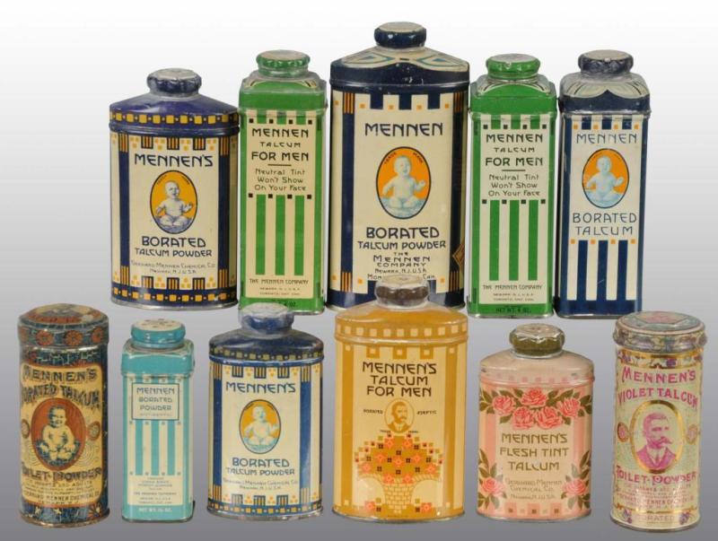 Appraisal: Lot of Mennen's Talc Tins Description Includes a solid assortment