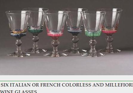 Appraisal: SET OF SIX ITALIAN OR FRENCH COLORLESS AND MILLEFIORI GLASS