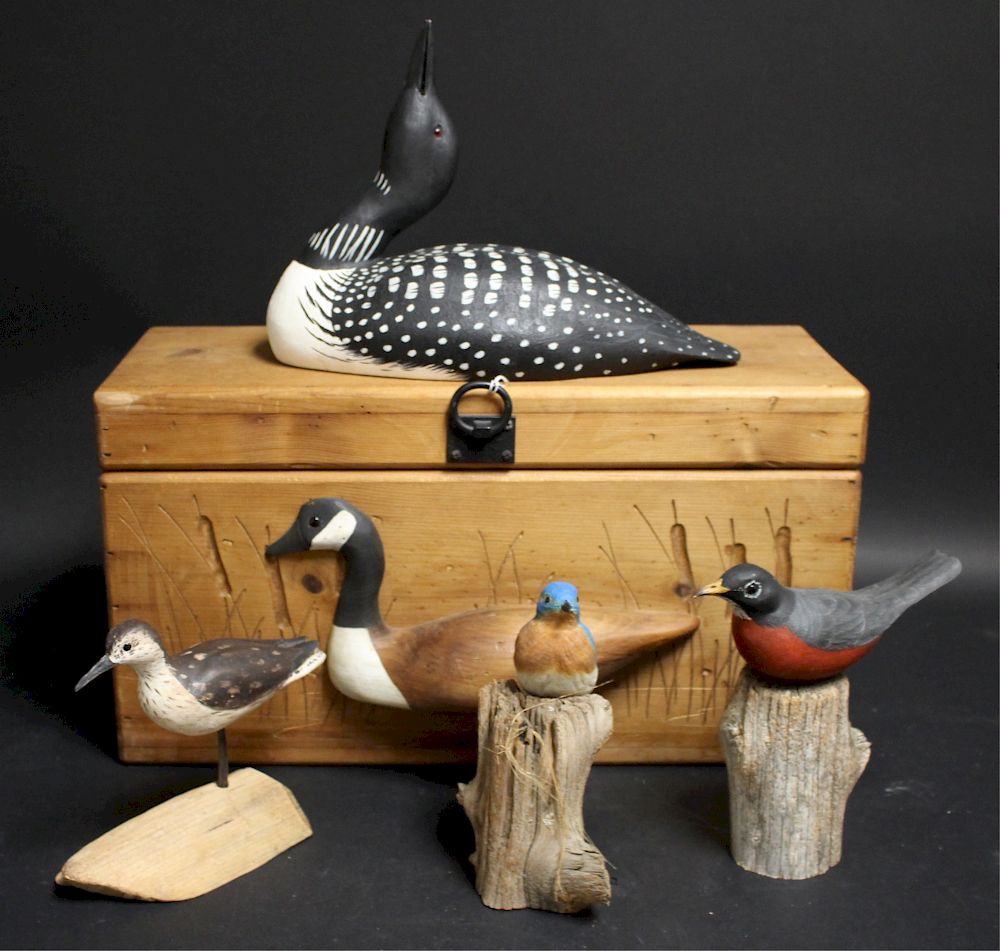 Appraisal: Don Stevens Salisbury CT Carved Birds Solitary Sandpiper Bluebird '