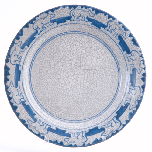 Appraisal: DEDHAM Crackleware plate in the Polar Bear pattern Cobalt stamp