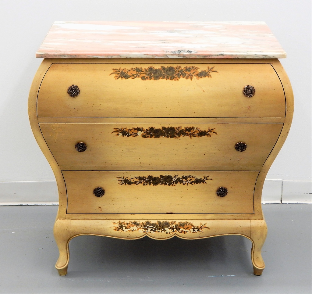 Appraisal: ADOLFO GENOVESE PAINT DECORATED BOMBAY CHEST Massachusetts Circa Swelled Bombay