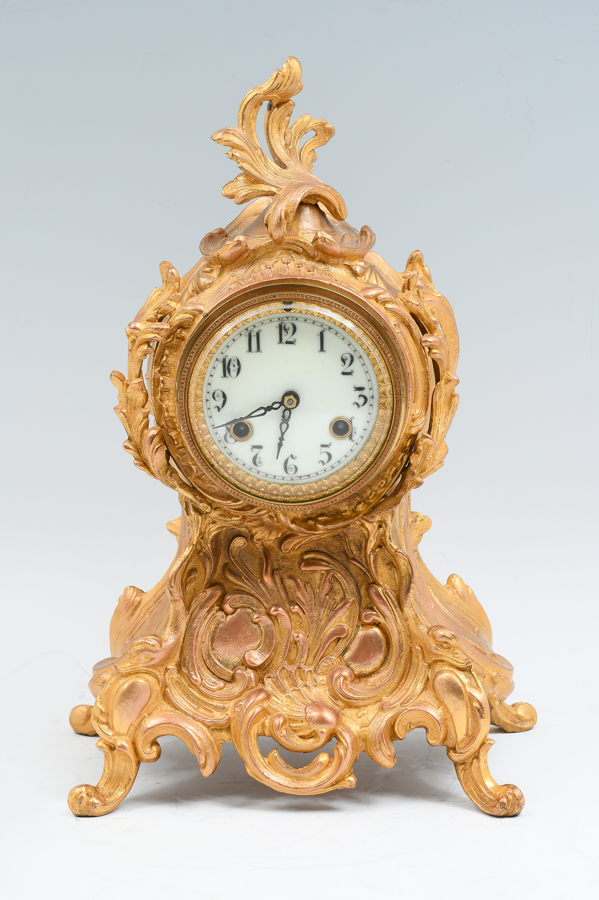 Appraisal: ROCOCO GILT METAL MANTLE CLOCK Waterbury Clock Co gilt metal