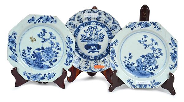 Appraisal: THREE TH CENTURY CHINESE BLUE AND WHITE PORCELAIN PLATES including